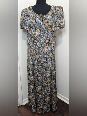 VTG 80s 90s Floral Maxi Dress Garden Phoebe Buffay Bohemian Cottagecore Folk L
